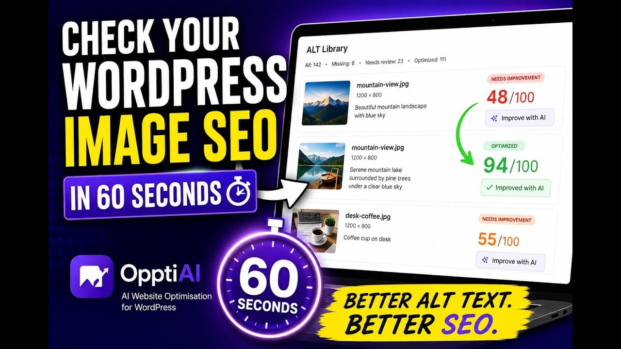 OpptiAI checking WordPress image SEO and alt text in under a minute
