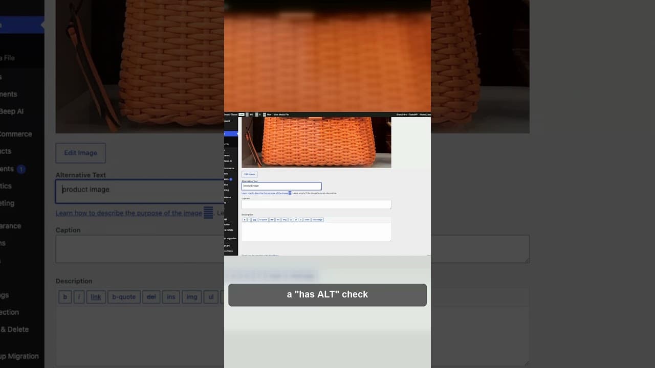An alt text field stuffed with repeated keywords instead of a real description