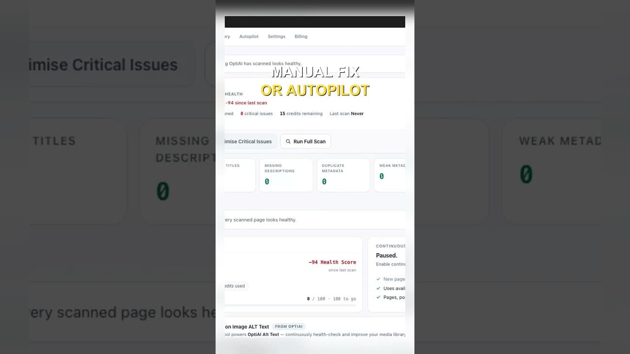 A split comparison showing manual title tag editing on one side and an automated title tag check on the other