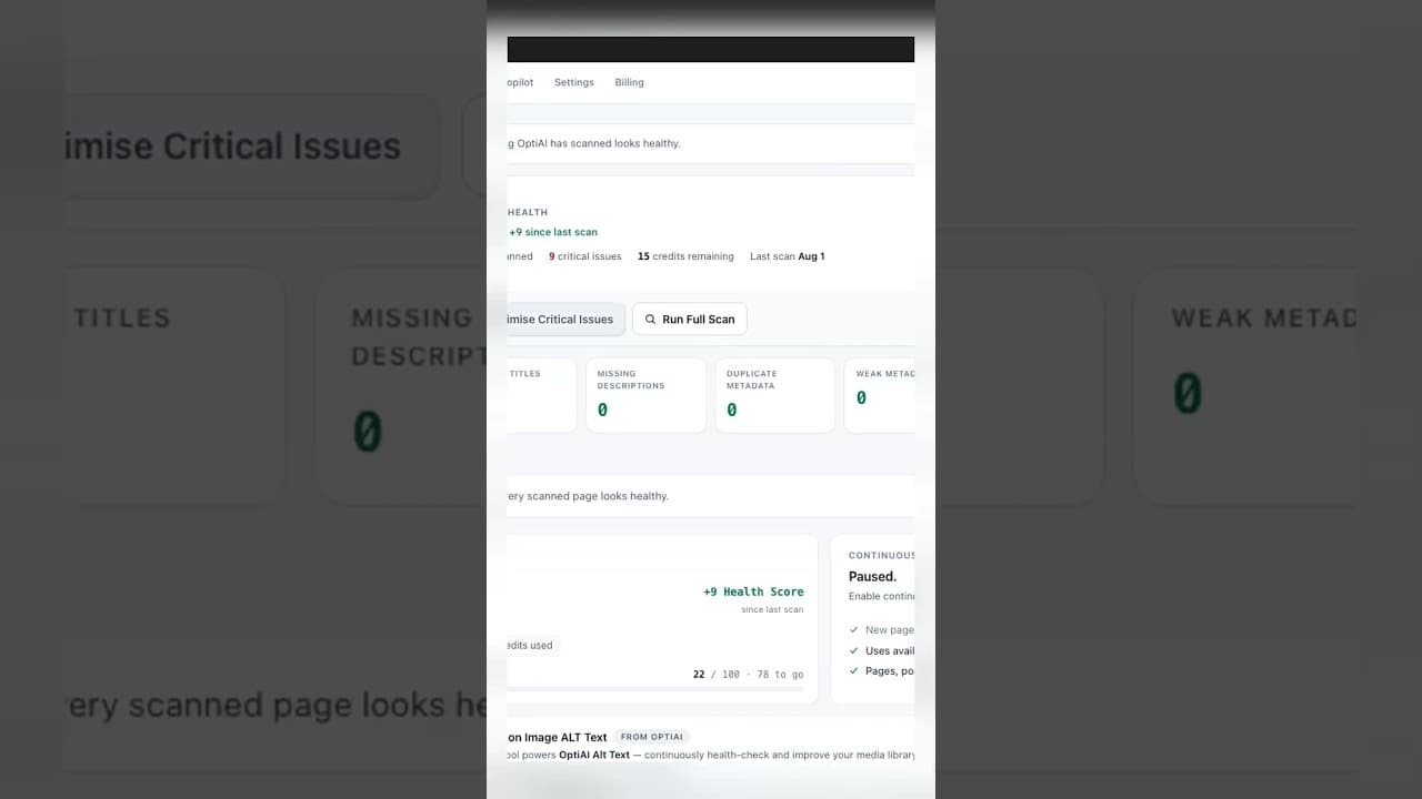 A WordPress site's title tag audit dashboard showing dozens of pages fixed in bulk while a Yoast SEO panel stays active