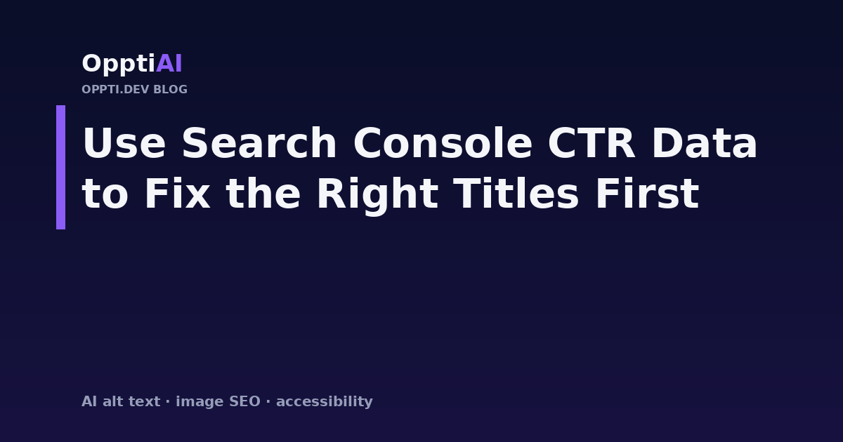 A Google Search Console performance table with impressions and CTR columns, one low-CTR row highlighted