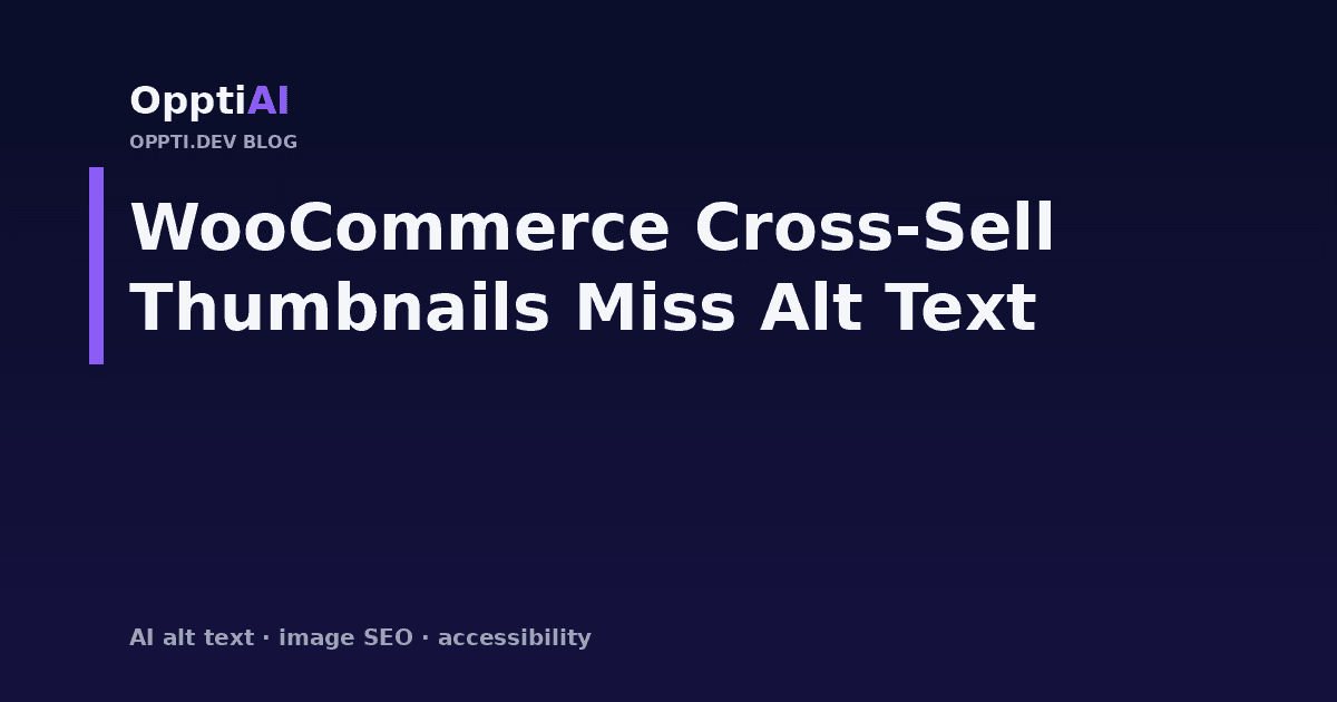 A WooCommerce product page cross-sell block showing related product thumbnails with no alt text set