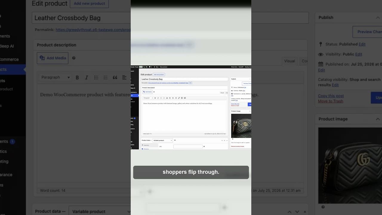 A WooCommerce product variation swatch selector with colour options, each linked to a separate variation image