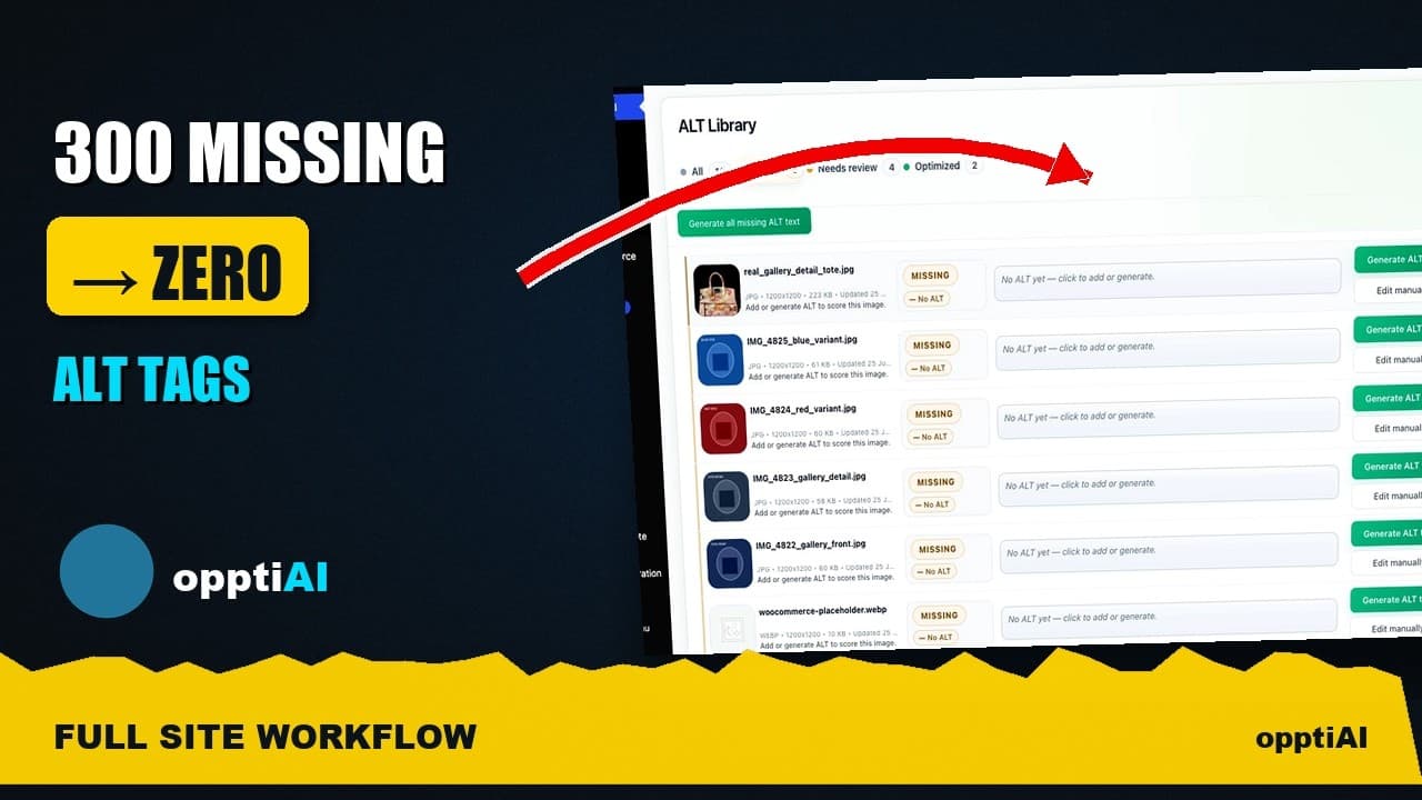 A WordPress dashboard tracking the missing alt text count dropping across several cleanup passes