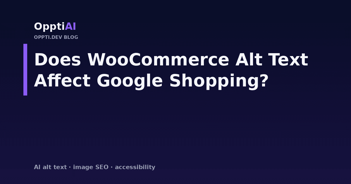 A WooCommerce product listing next to a Google Shopping search result, with the product image and its alt text field highlighted