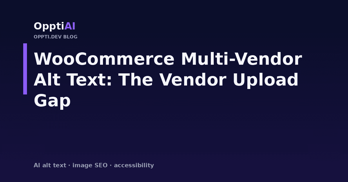 Dashboard showing alt text coverage split by vendor on a WooCommerce marketplace