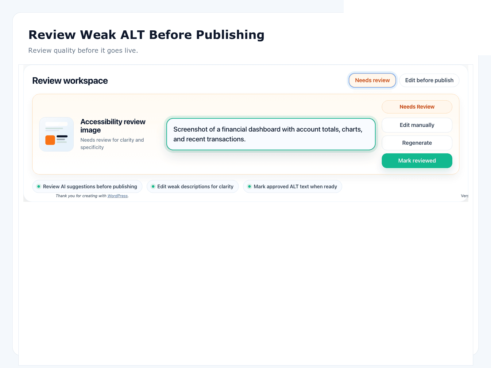 OpptiAI Alt Text running inside WordPress admin