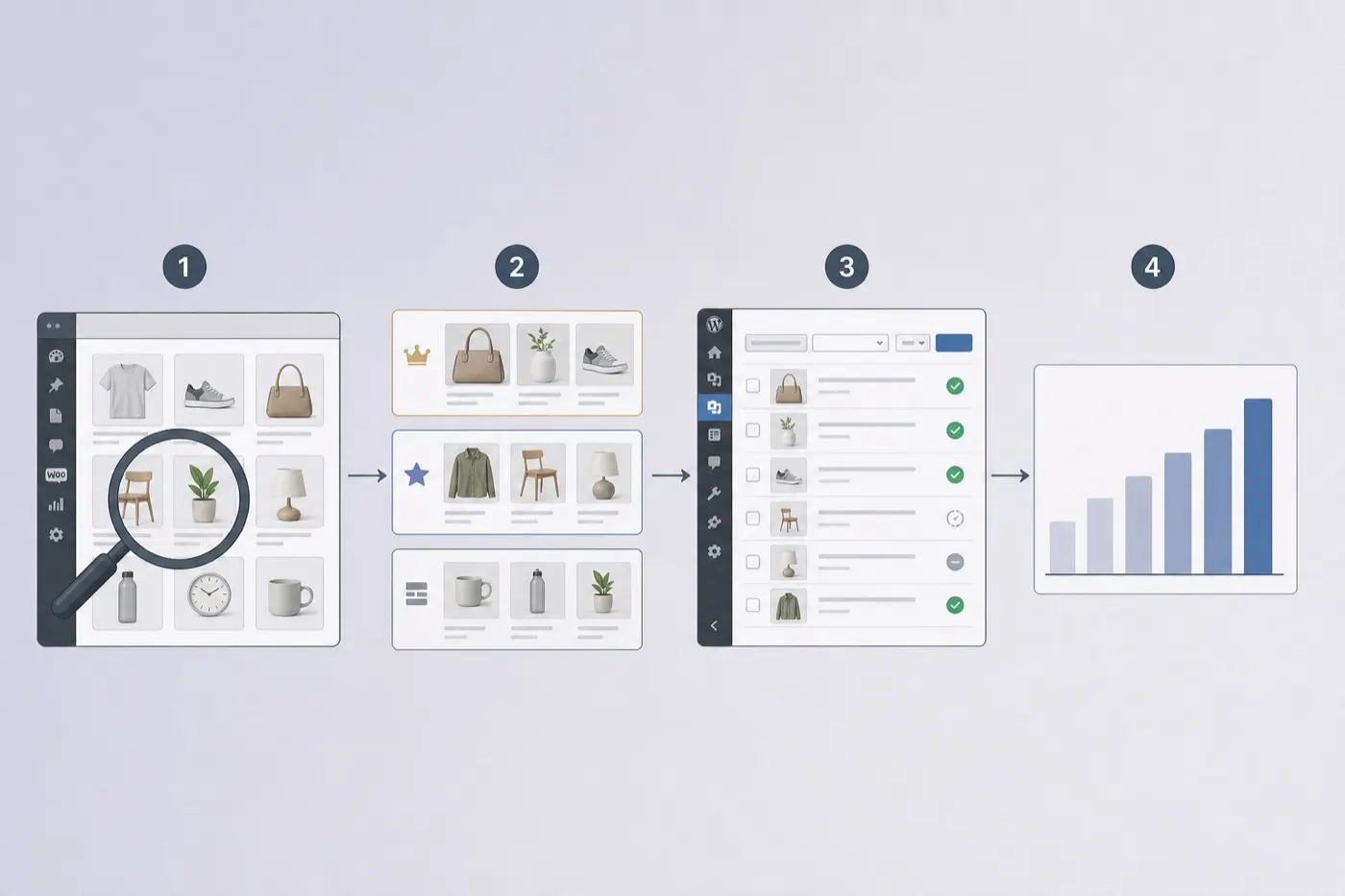 Four-step WooCommerce image SEO workflow: audit, prioritise, bulk review, measure